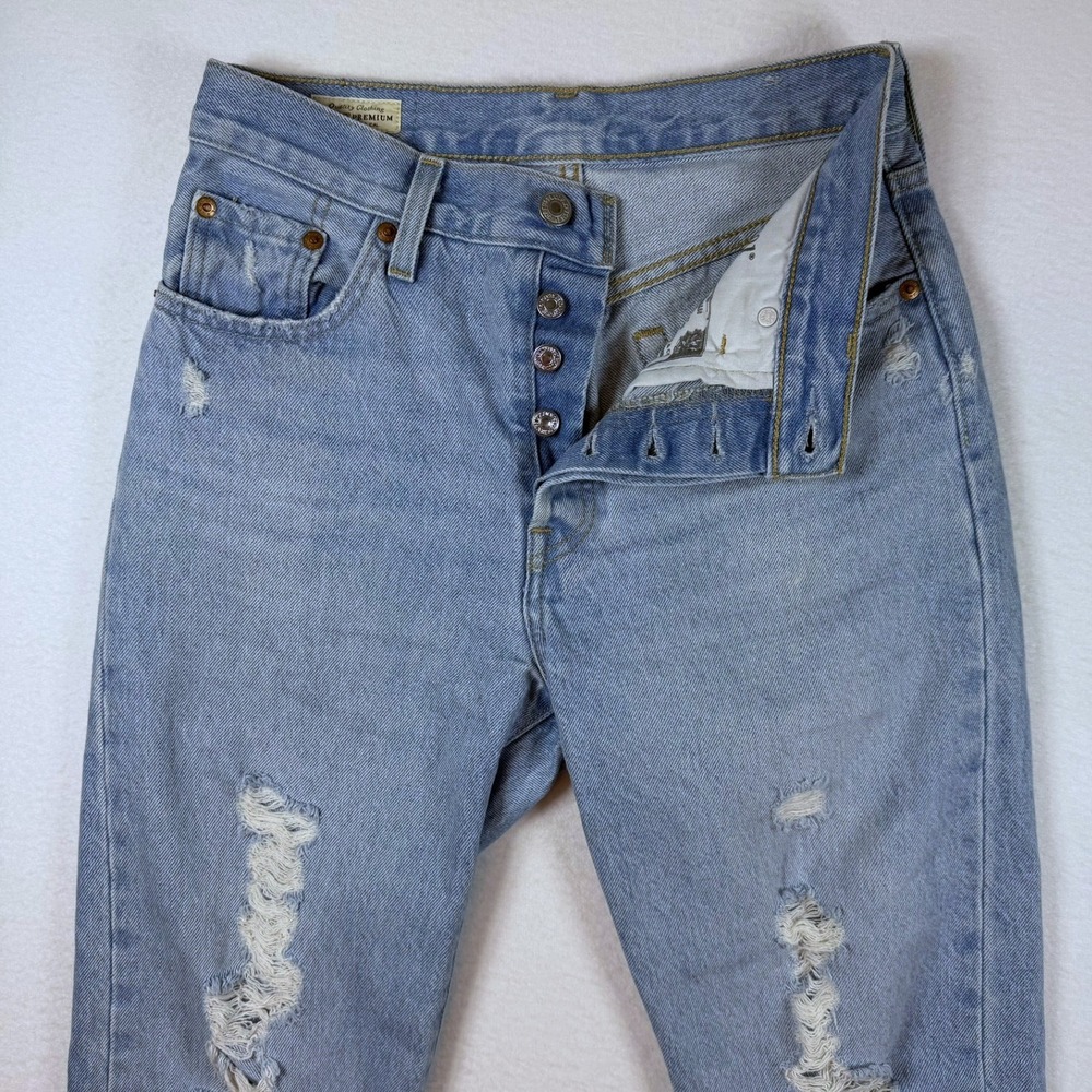 Levis 501 Original Fit Distressed Light Wash Straight Jeans W25 L28 36200-0215